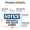 Signmission Emergency Fire Escape Ladder OSHA Notice Sign, Plastic, 10in W x 7in L, 2PK OS-2PACK-NS-P-710-L-11834 - alternate 6